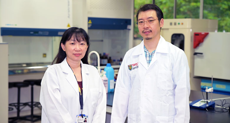 The principal researcher and researcher behind the follow-on development of colloidal silver: Assoc Prof Dr Loke (left) and Dr Poh Tze Ven (right).