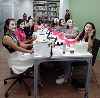 Students doing the basic skincare session which includes masking and proper cleaning method.